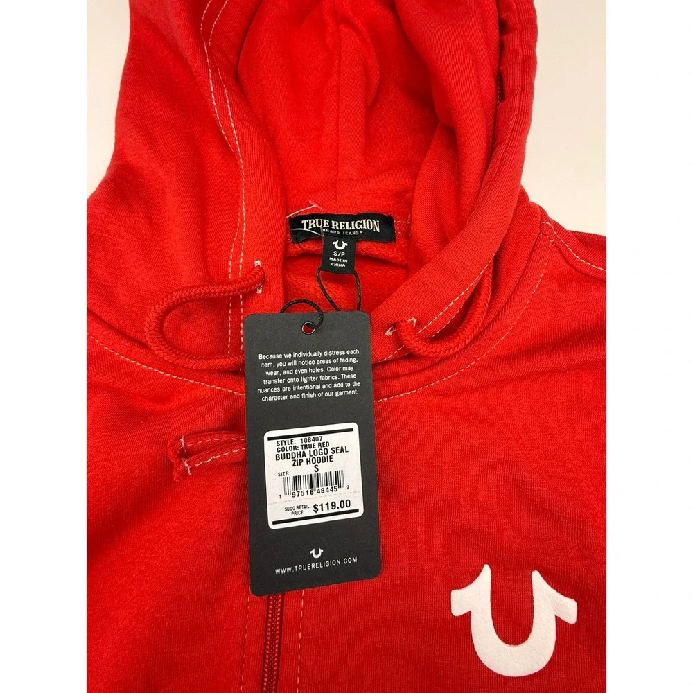 TRUE RELIGION BUDHA LOGO SEAL ZIP HOODIE RED SZ S NWT
